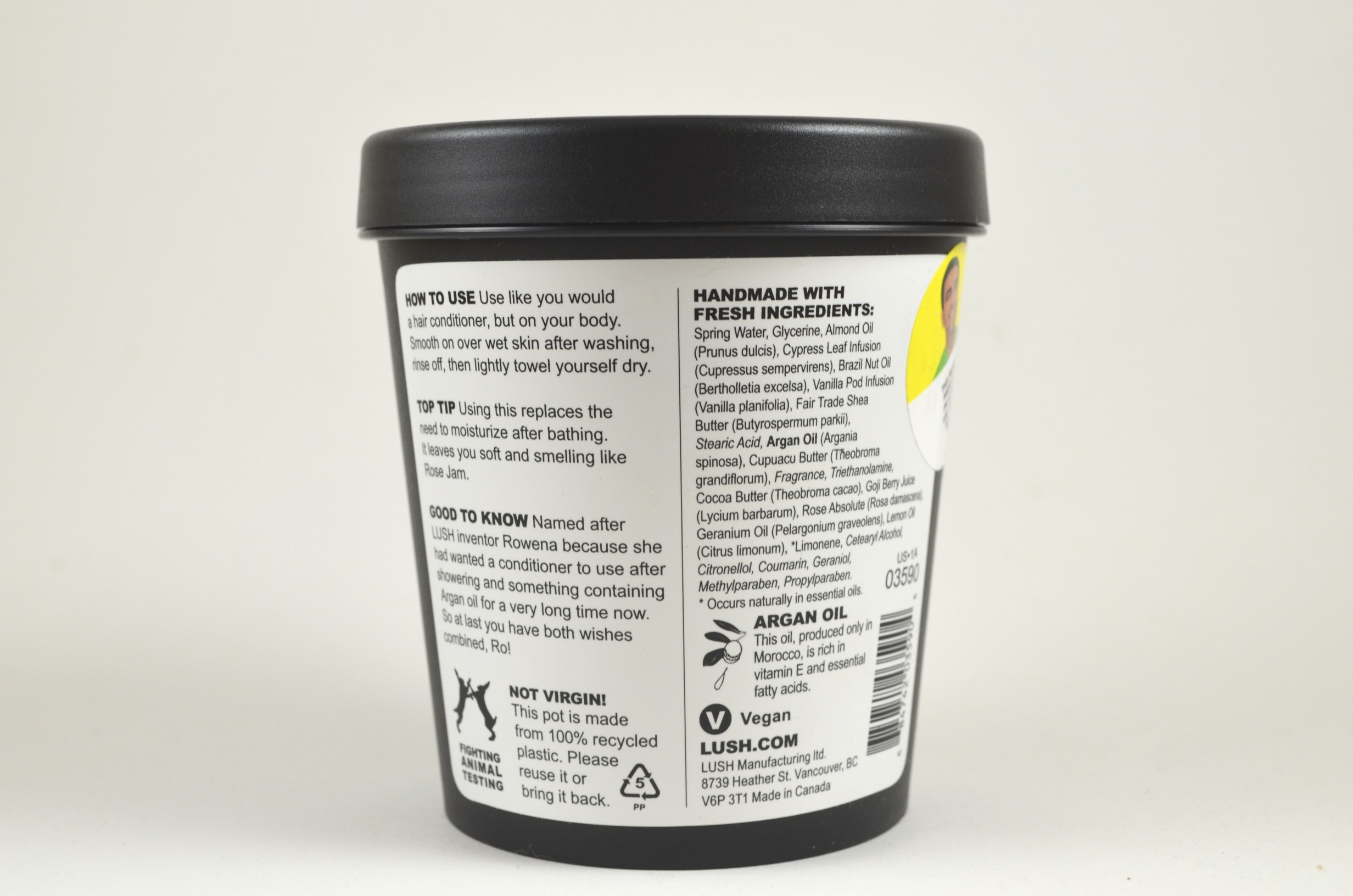 lush ro's argan body conditioner ingredients, instructions