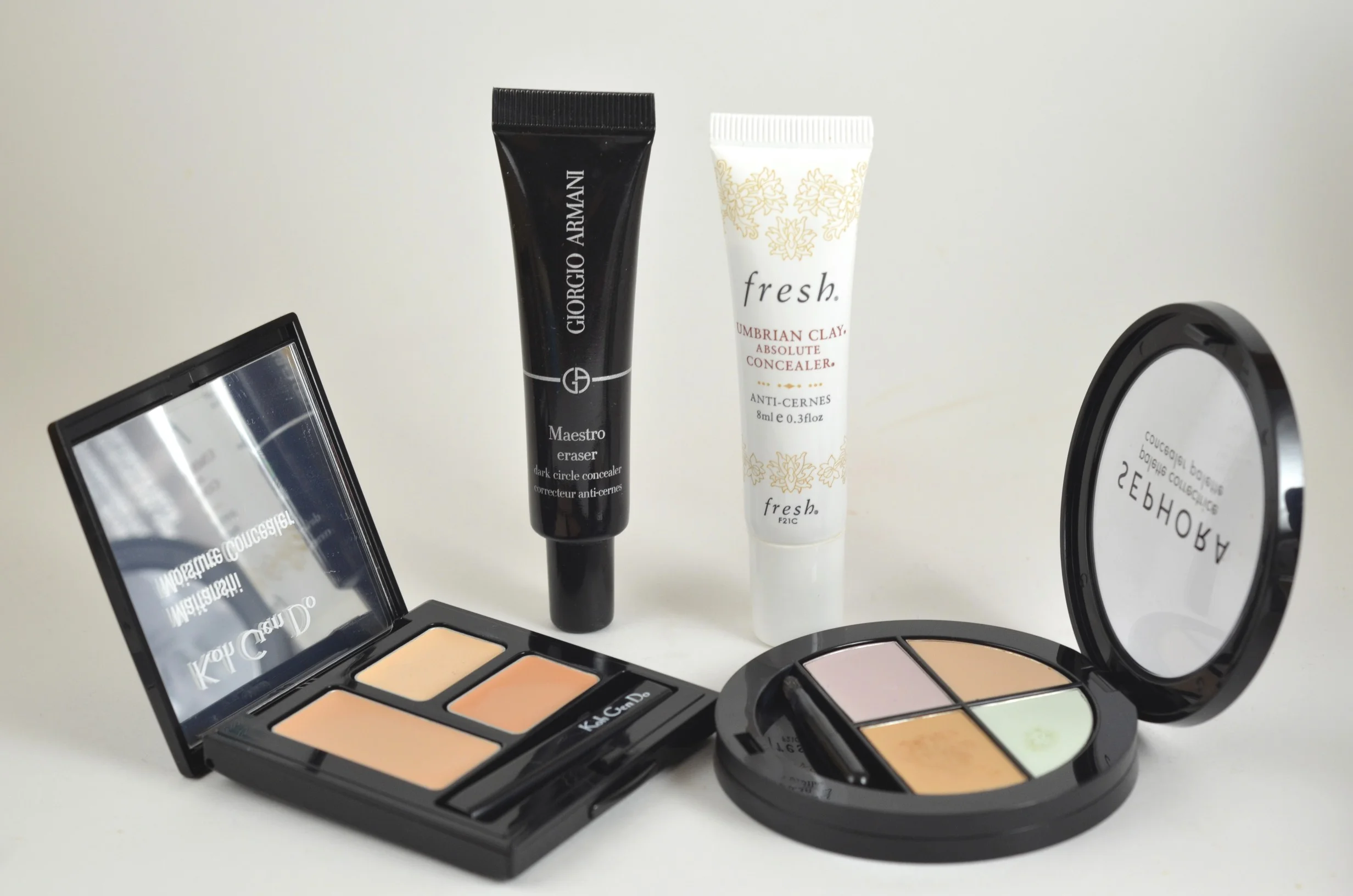 koh gen do moisture concealer, armani maestro eraser, fresh umbrian clay concealer, sephora concealer palette