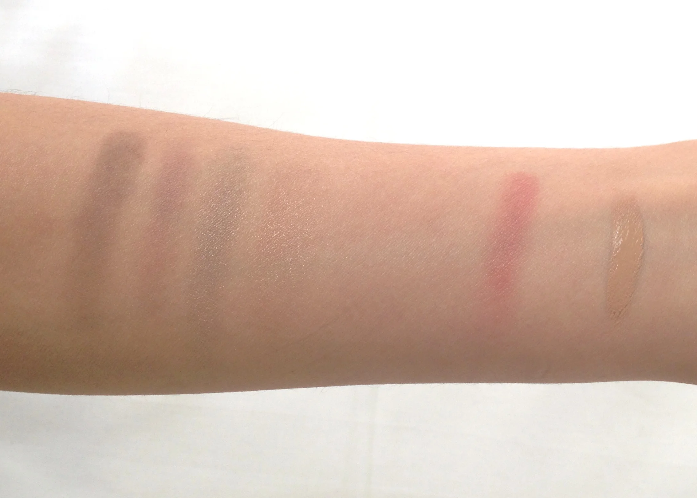 Swatches L-R: Burberry Pink Taupe, Bobbi Brown Pot Rouge in Pale Pink, Marcelle BB Cream in Medium to Dark