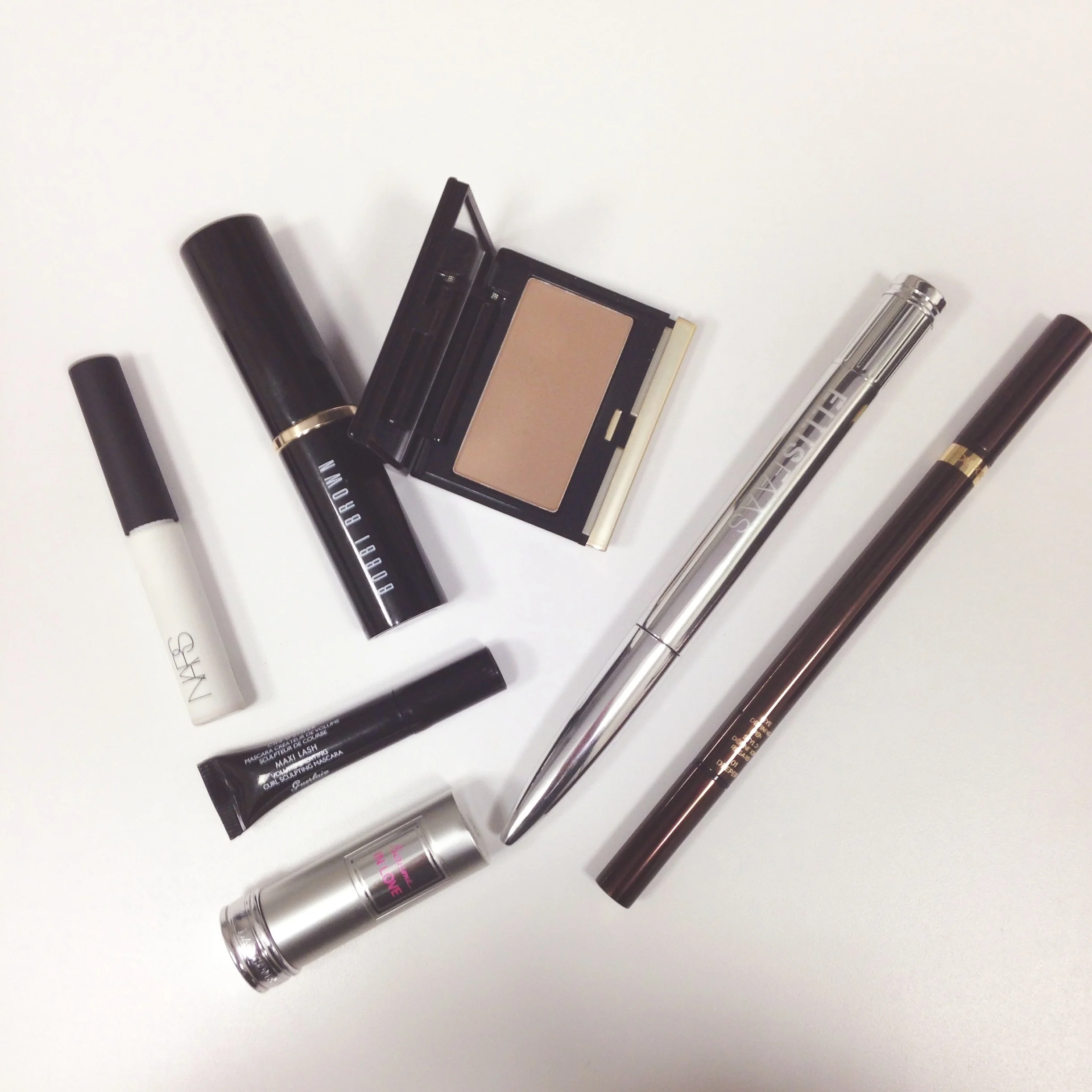 Day 7 - Nars Pro Prime Smudgeproof Eyeshadow Base, Bobbi Brown Foundation Stick, Kevyn Aucoin The Sculpting Powder, Guerlain Mascara, Lancome Baume in Love, Ellis Faas Creamy Eyes, Tom Ford Eye Defining Pen