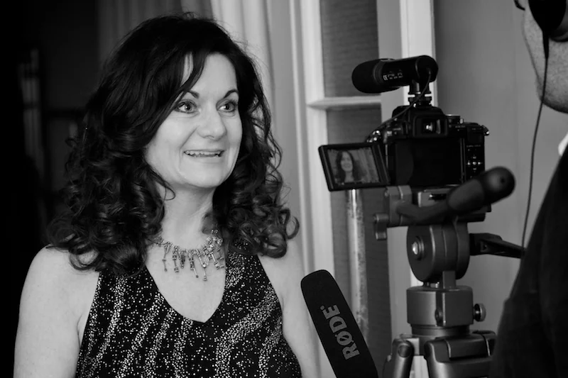 Liggy Webb being interviewed at Thank You book launch