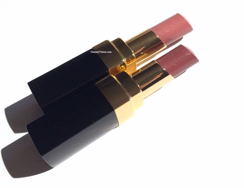 Chanel Rouge Coco Shine in 93 Intime (top) & 94 Confident (right)