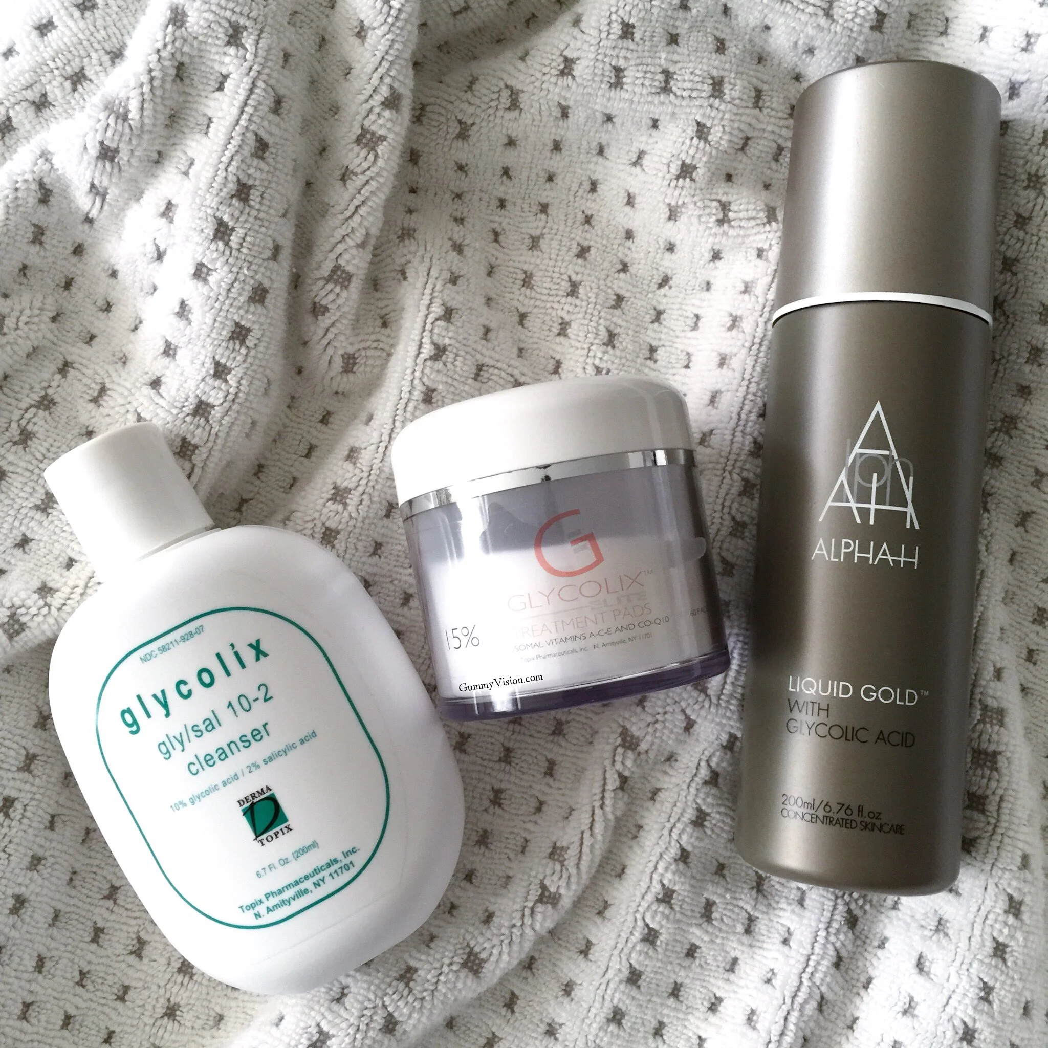 Glycolix Gly/Sal 10-2 Cleanser, Glycolix Elite Treatment Pads 15%, Alpha H Liquid Gold