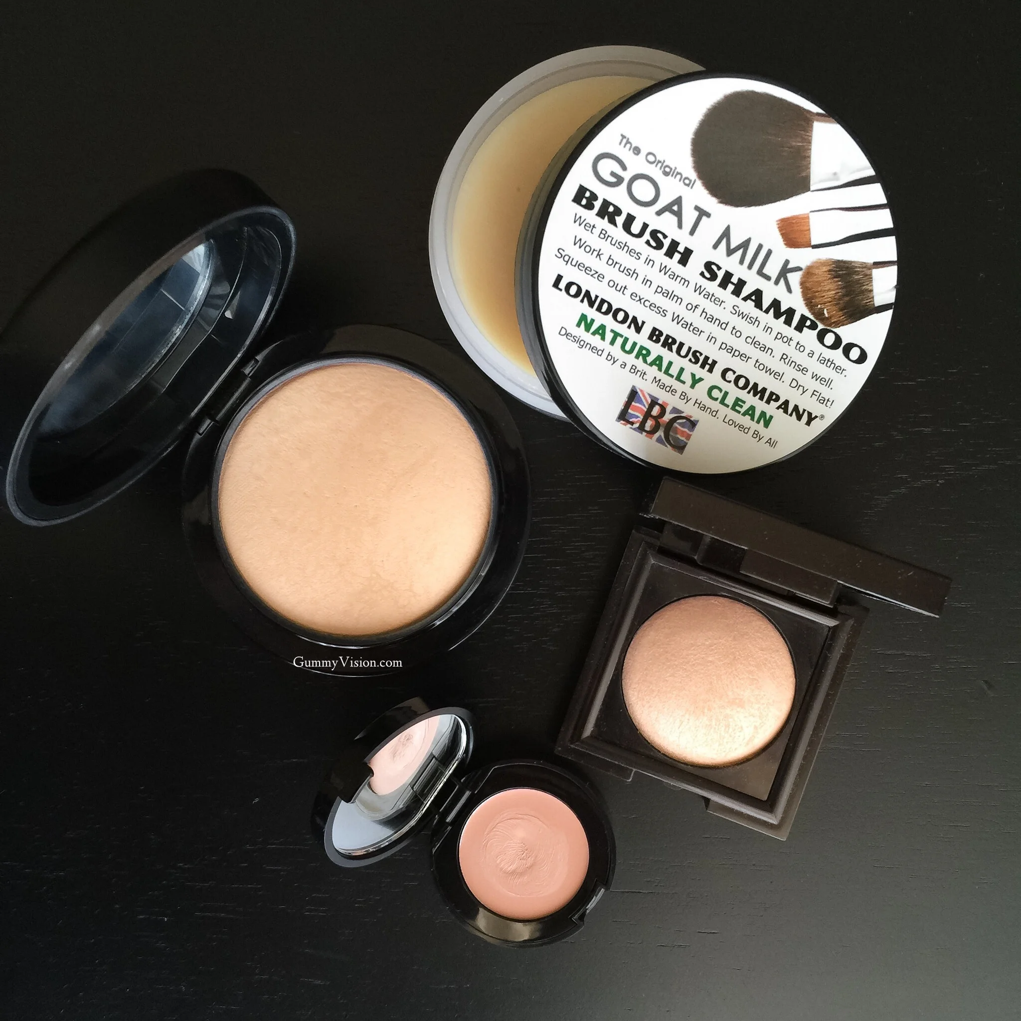 London Brush Company Goat Milk Brush Shampoo, MAC Mineralize Skinfinish Natural in Light Plus , mini Laura Mercier Matte Radiance Baked Powder in Highlight 01, Bobbi Brown Corrector in Light Bisque - www.gummyvision.com