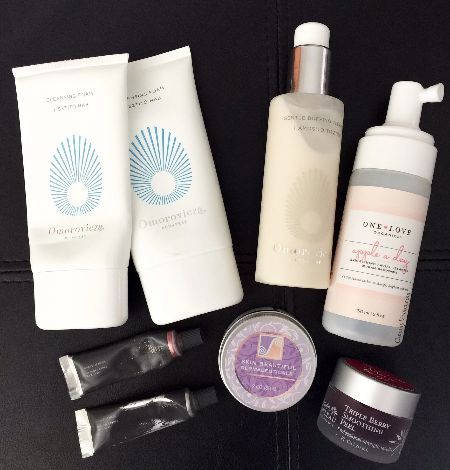 Omorovicza Cleansing Foam, Omorovicza Gentle Buffing Cleanser, One Love Organics Apple A Day Brightening Facial Cleanser, Bite Beauty Agave Lip Mask (original and champagne), Skin Beautiful Refining Micro-Peel Pads, Renee Rouleau Triple Berry Smoothing Peel - www.gummyvision.com