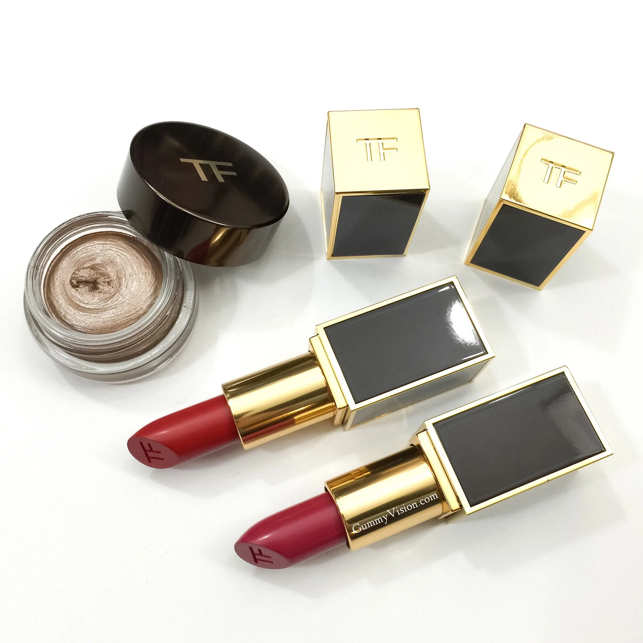 Tom Ford Fall 2014: LE Platinum Cream Color For Eyes, Lip Color Matte in Ruby Rush (top) & Plum Lush - www.gummyvision.com