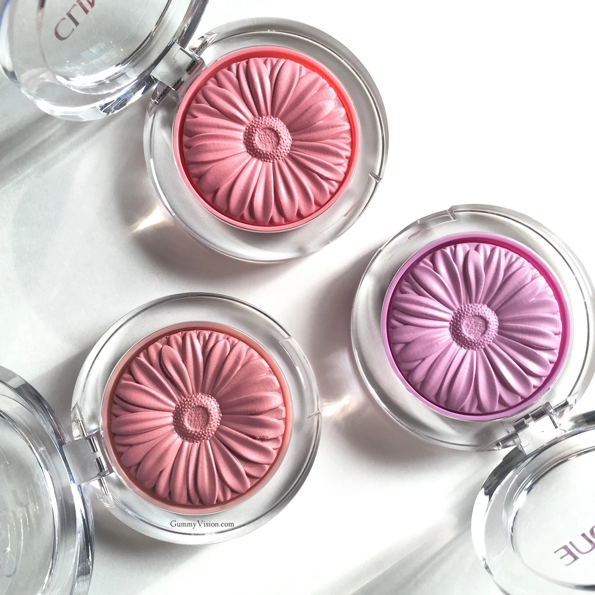 Clinique Cheek Pops in Heather Pop (bottom left), Pink Pop (top) & Pansy Pop (bottom right) - gummyvision.com