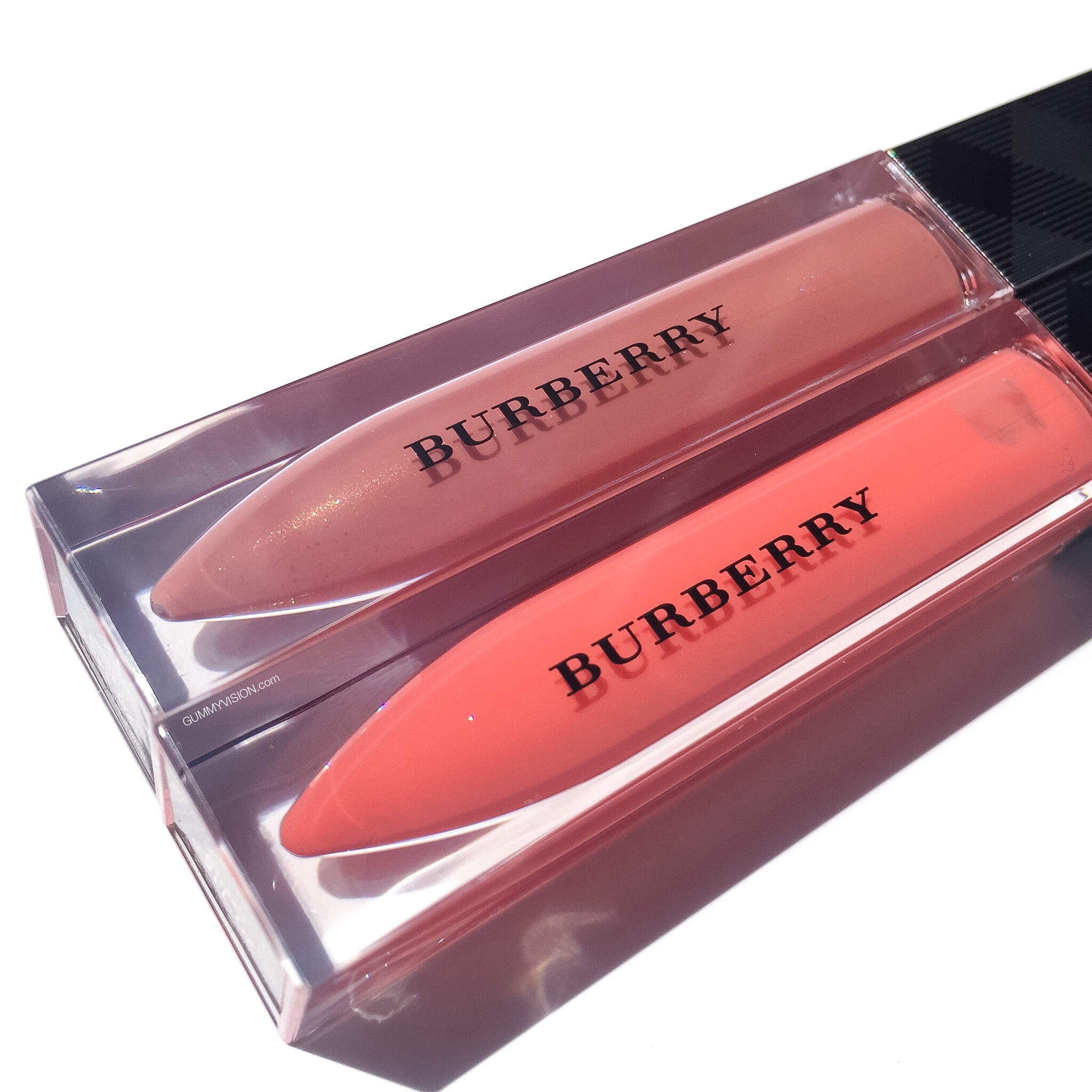 Burberry Kisses Lip Gloss in Cameo Nude & Melon, Burberry First Kiss Glossy  Lip Balm in Rose Blush — Grey to Z