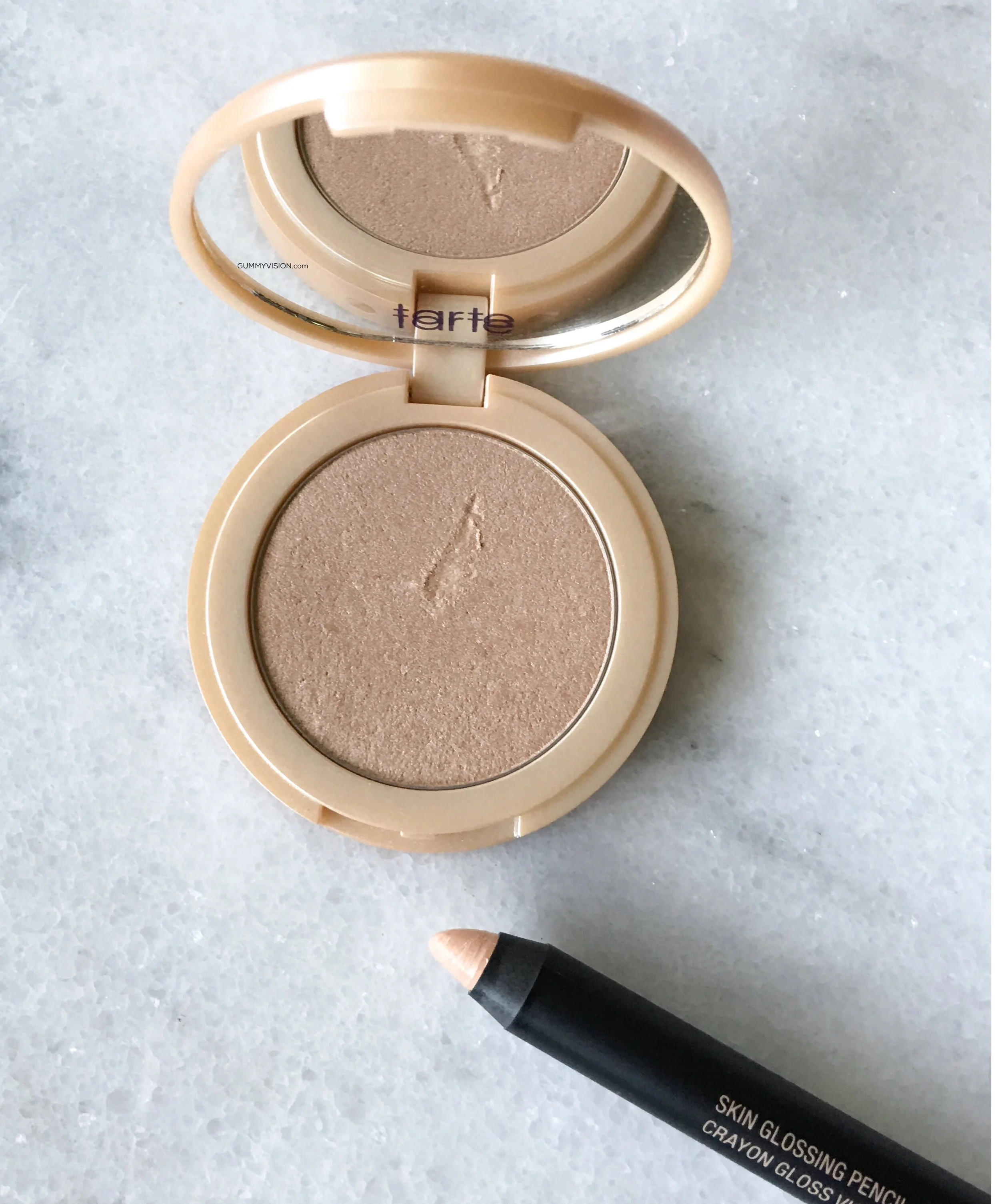 NUDESTIX Skin Glossing Pencil and the Tarte Amazonian Clay 12-hr Highlighter in Exposed Highlight 