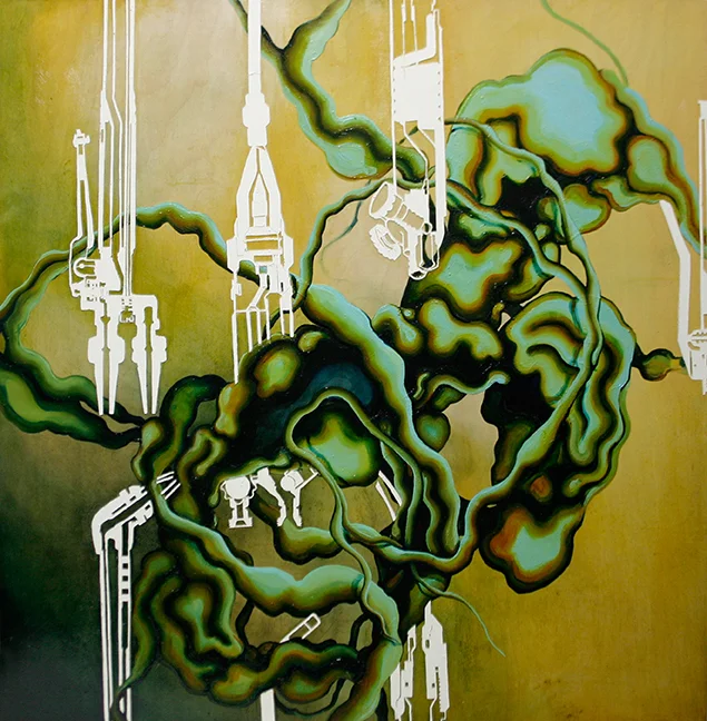 Emergence Simony Oil and paper on panel 48" x 48" 2006