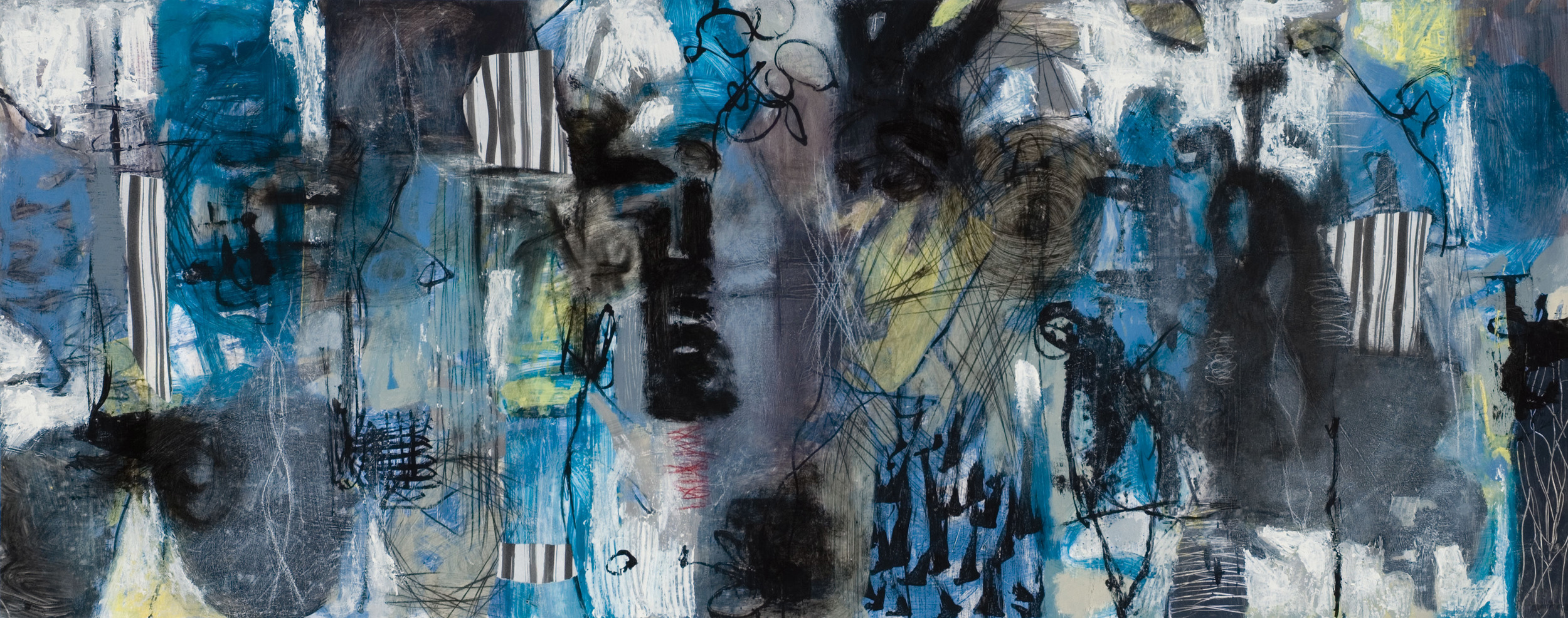 Raw Marks #8 Acrylic Latex, polymer gel medium, drawing ink, graphite and charcoal on paper 24 x 65 inches 