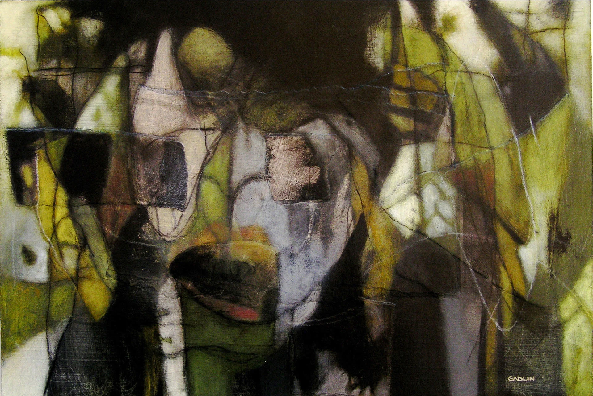 Acrylic, ink, charcoal, and collage on wood Circa 2001 Private collection