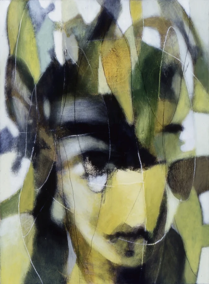 Acrylic, ink, charcoal, and collage on wood Circa 2002-2003 Private collection