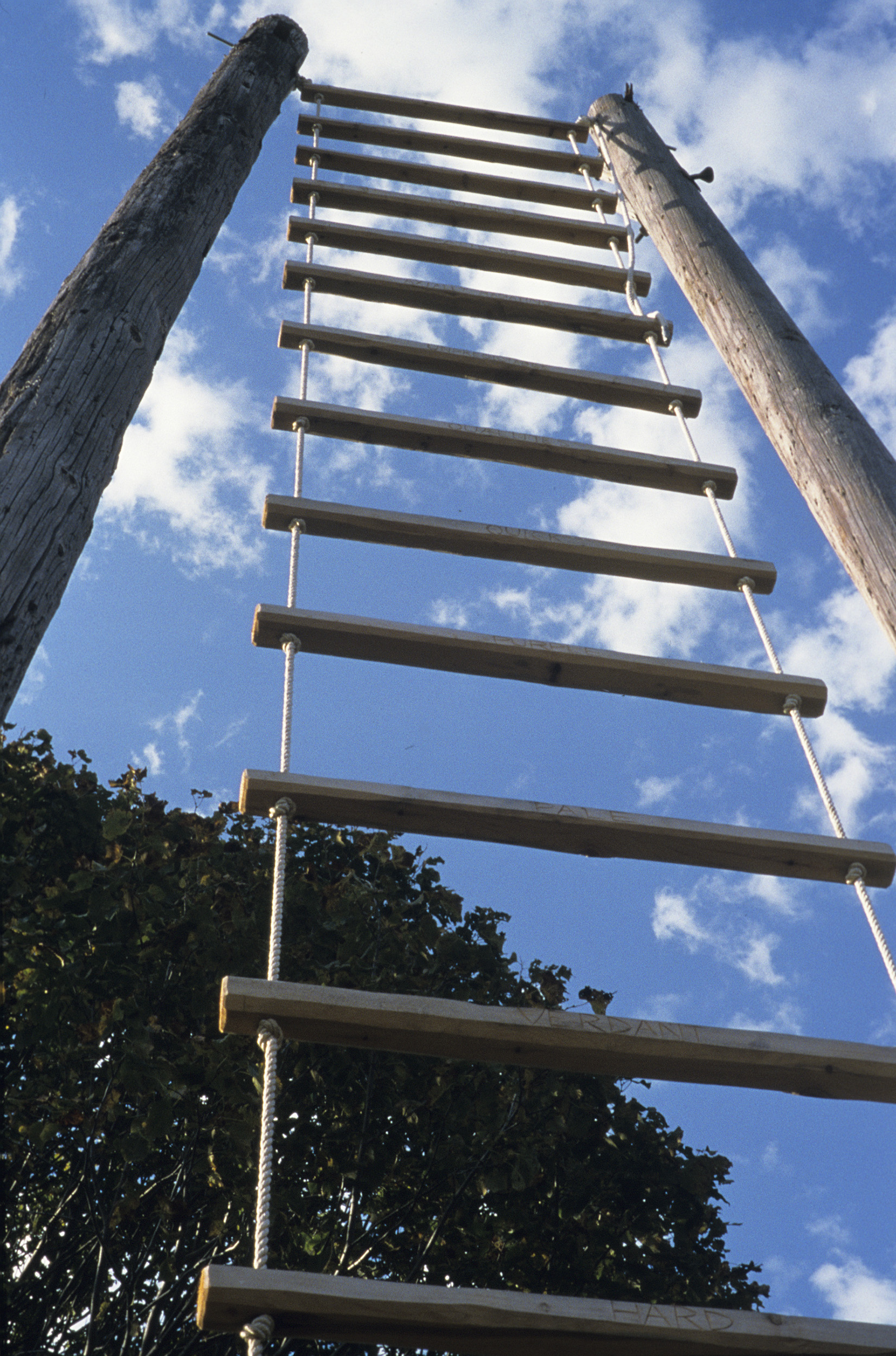  Language, at Franconia Sculpture Park. Note the words on the ladder rungs. ​ 