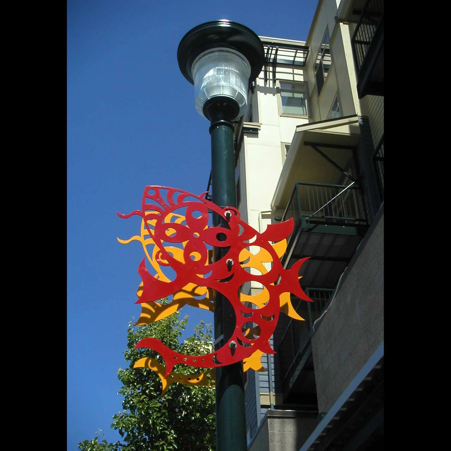 "Rainier Court Koi Fish Banner", laser cut steel, 4'x6', 2003