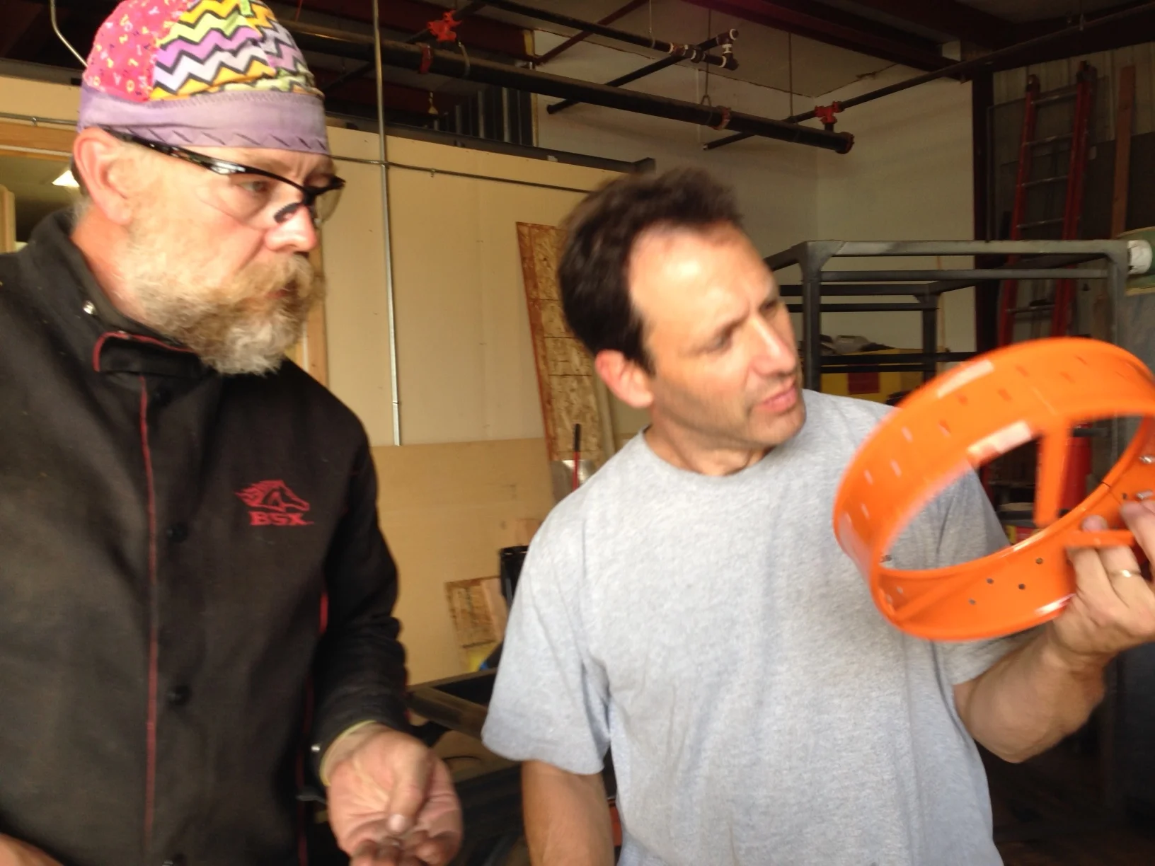 "Griz" of Rocky Mountain Water Jet LLC consulting with Dan