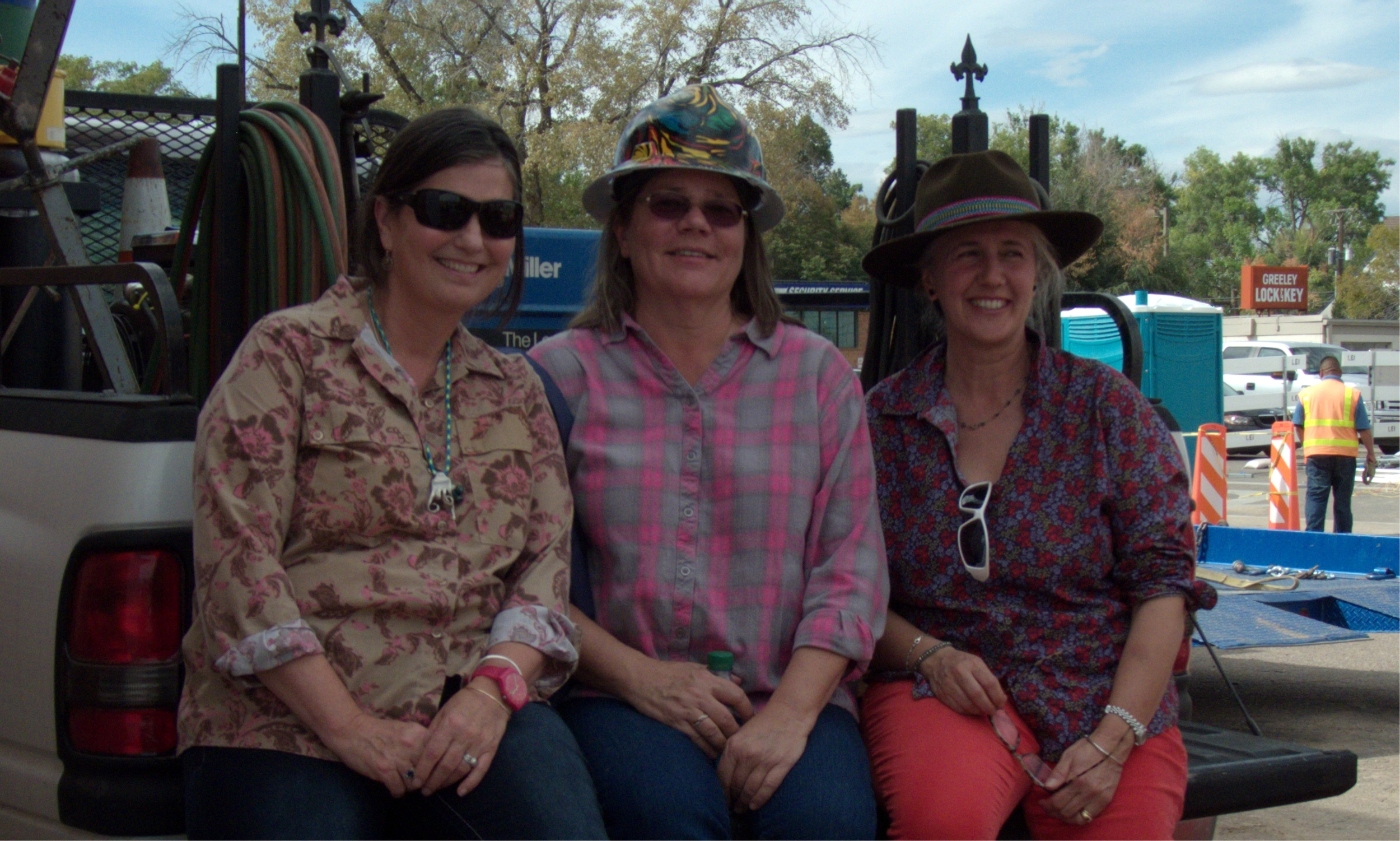 Guest of honor Gretchen Mueller from Denver (left), adds a touch of glamour to the day. Kim Snyder (center), City of Greeley Public art Coordinator, and me
