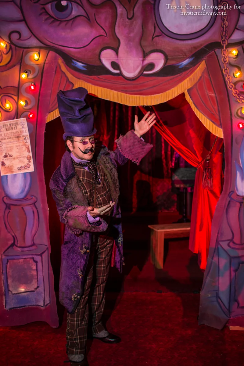  Professor Violet (aka Scott Levkoff) welcomes guests to the Miraculum Stage