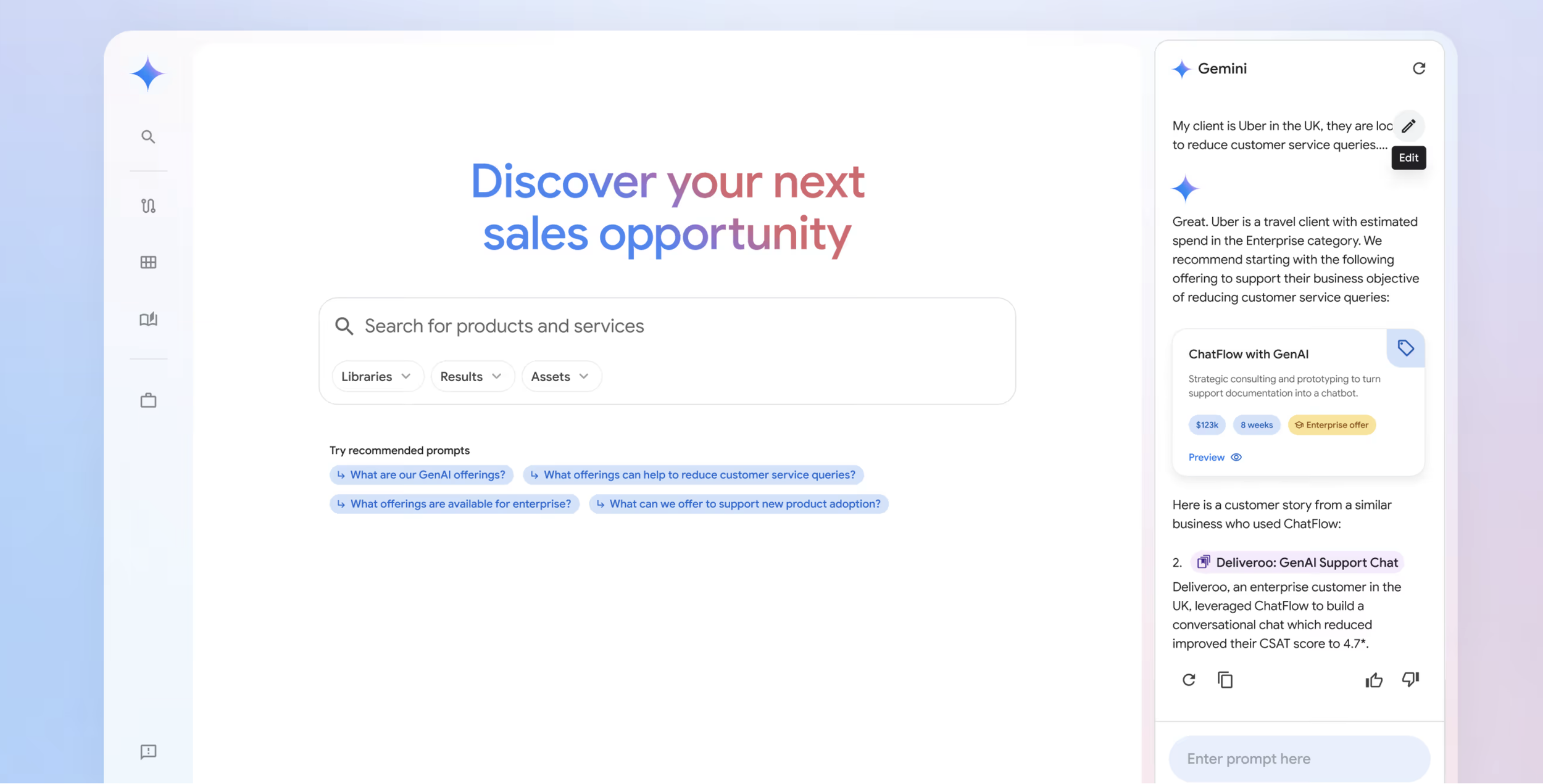  Worked on building an AI agent for Google Cloud's sales execs and sales teams in a single platform that finds the right info in minutes, saving time for sellers while giving customers tailored tech solutions from the full dataset. 