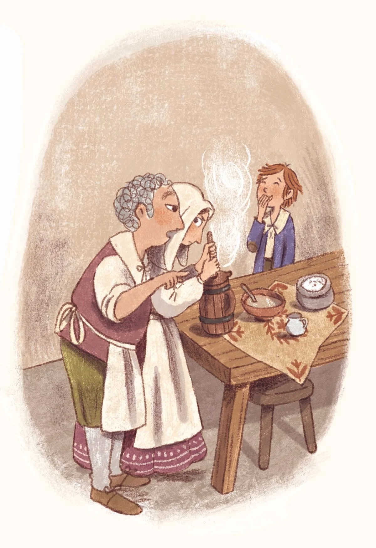 spot interior illustration from picture book, narrative scene