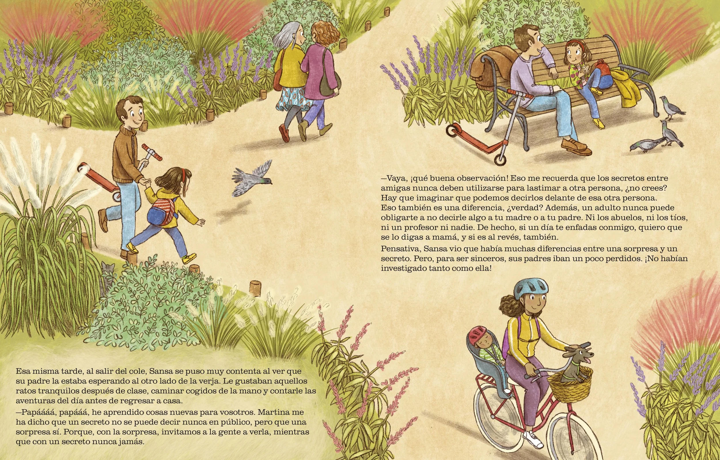Color illlustration from picture book showing a scene of a park with different types of people
