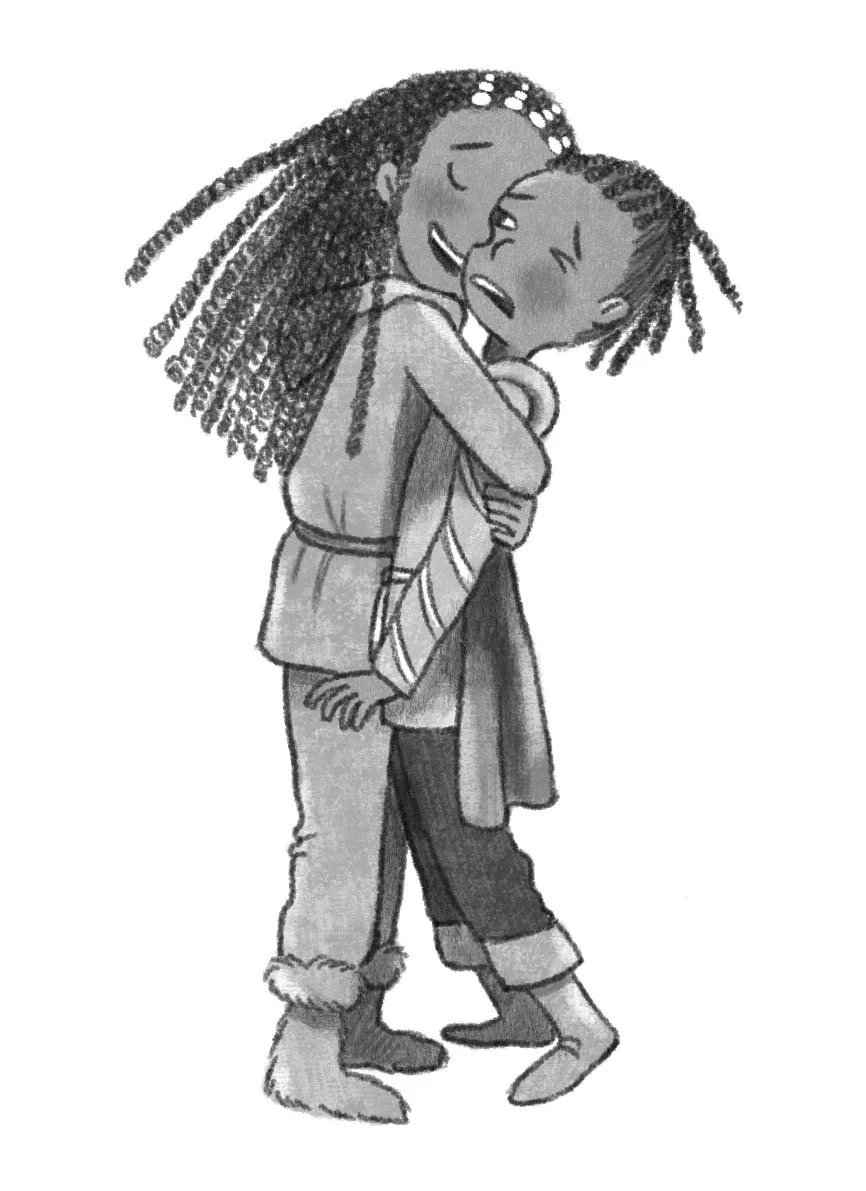 Interior funny  spot illustration of children hugging