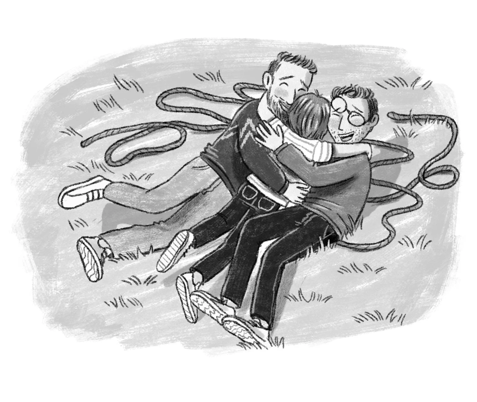 Interior spot illustration middle grade book showing love between child and father
