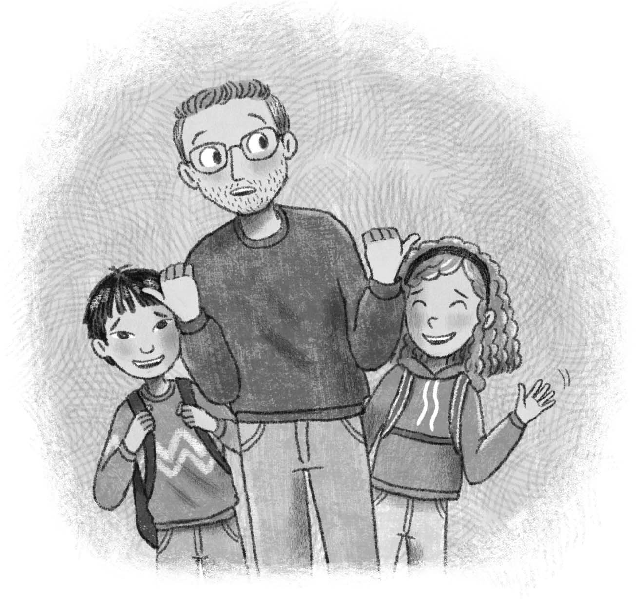 spot illustration with expressive characters for middle grade book