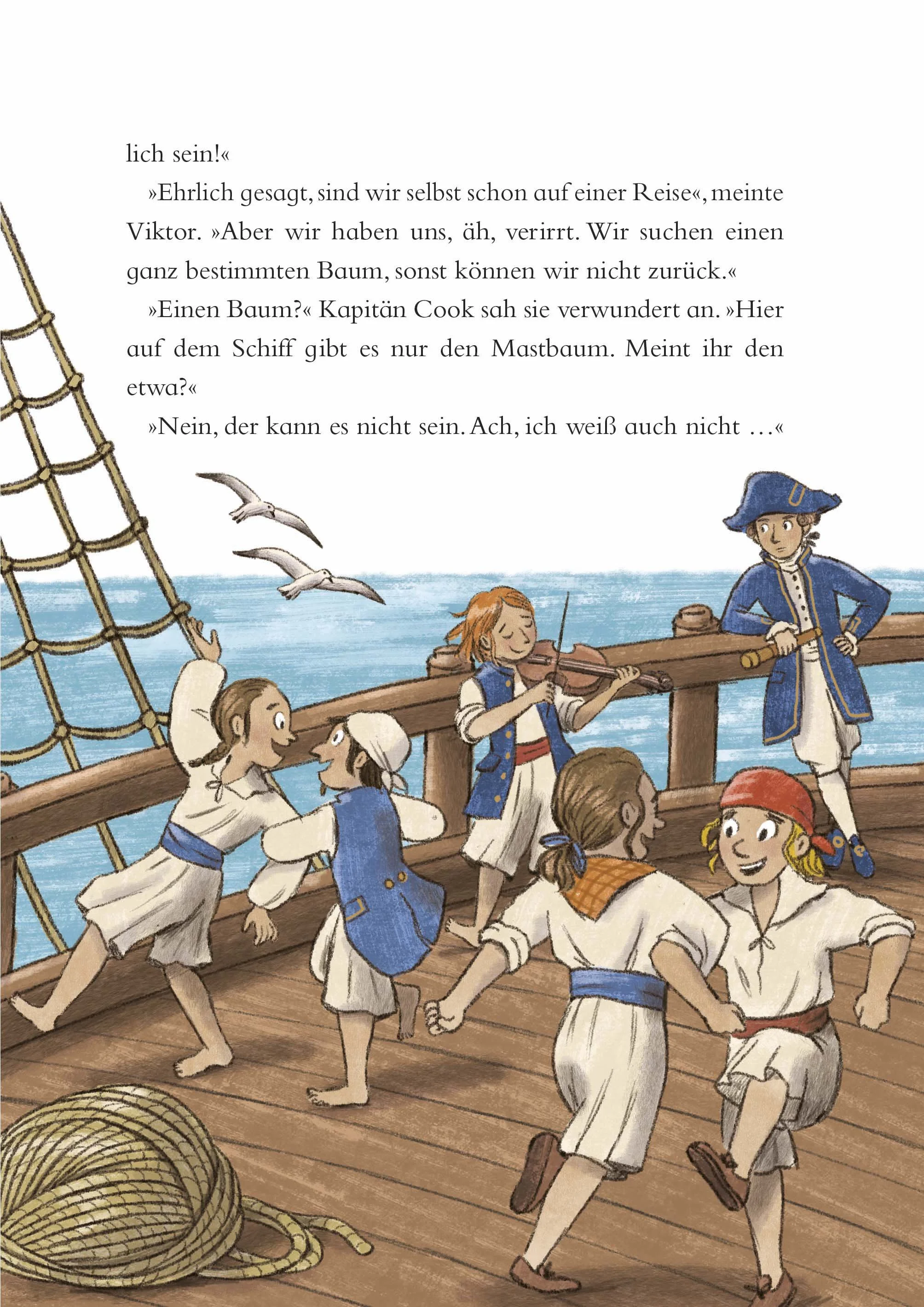 Interior art for picture book featuring sailors from 17th Century