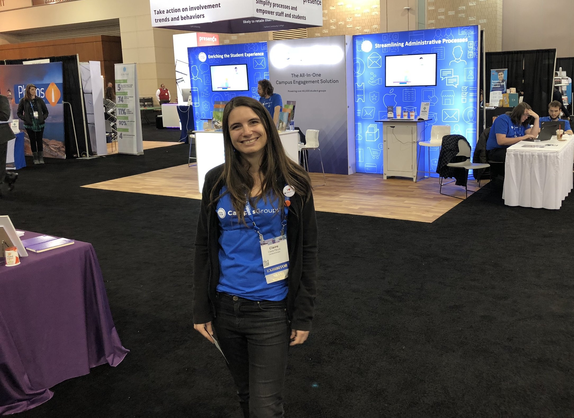  Claire does a little of everything for CampusGroups, and that was no different at NASPA. Here she enjoyed a moment of calm before the vendor hall opened. 