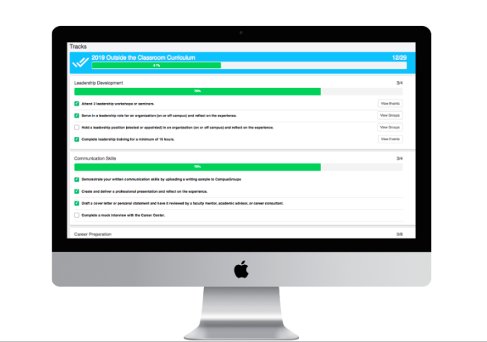 Guide students through co-curricular involvement pathways with CampusGroups Tracks.
