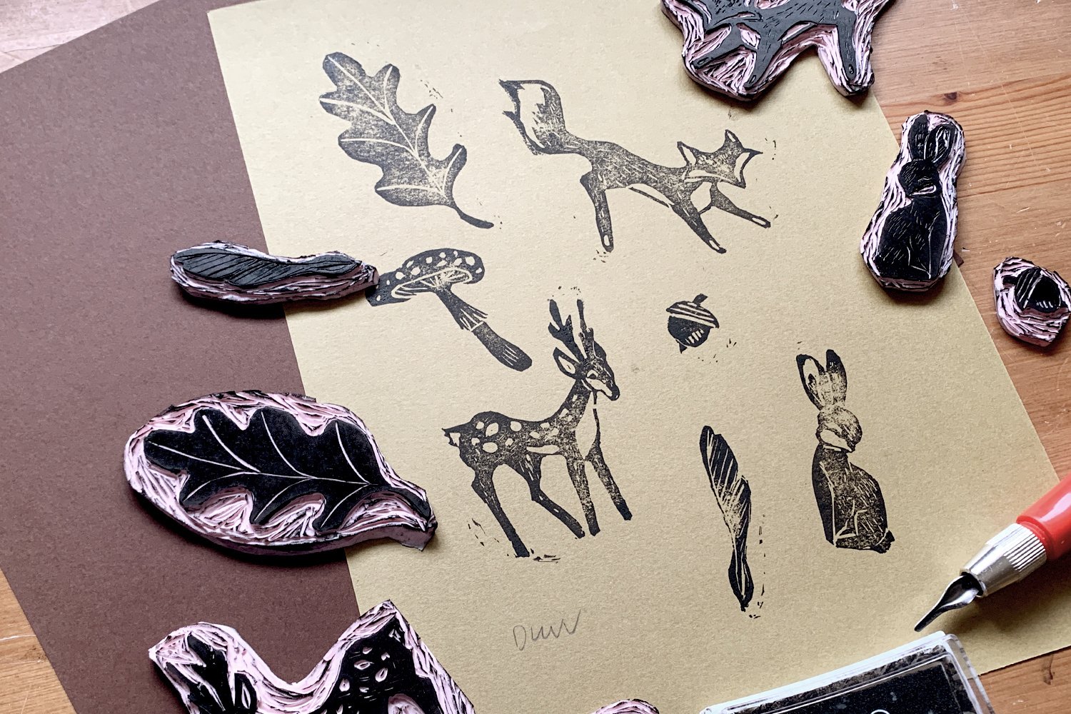 Woodland Lino Print