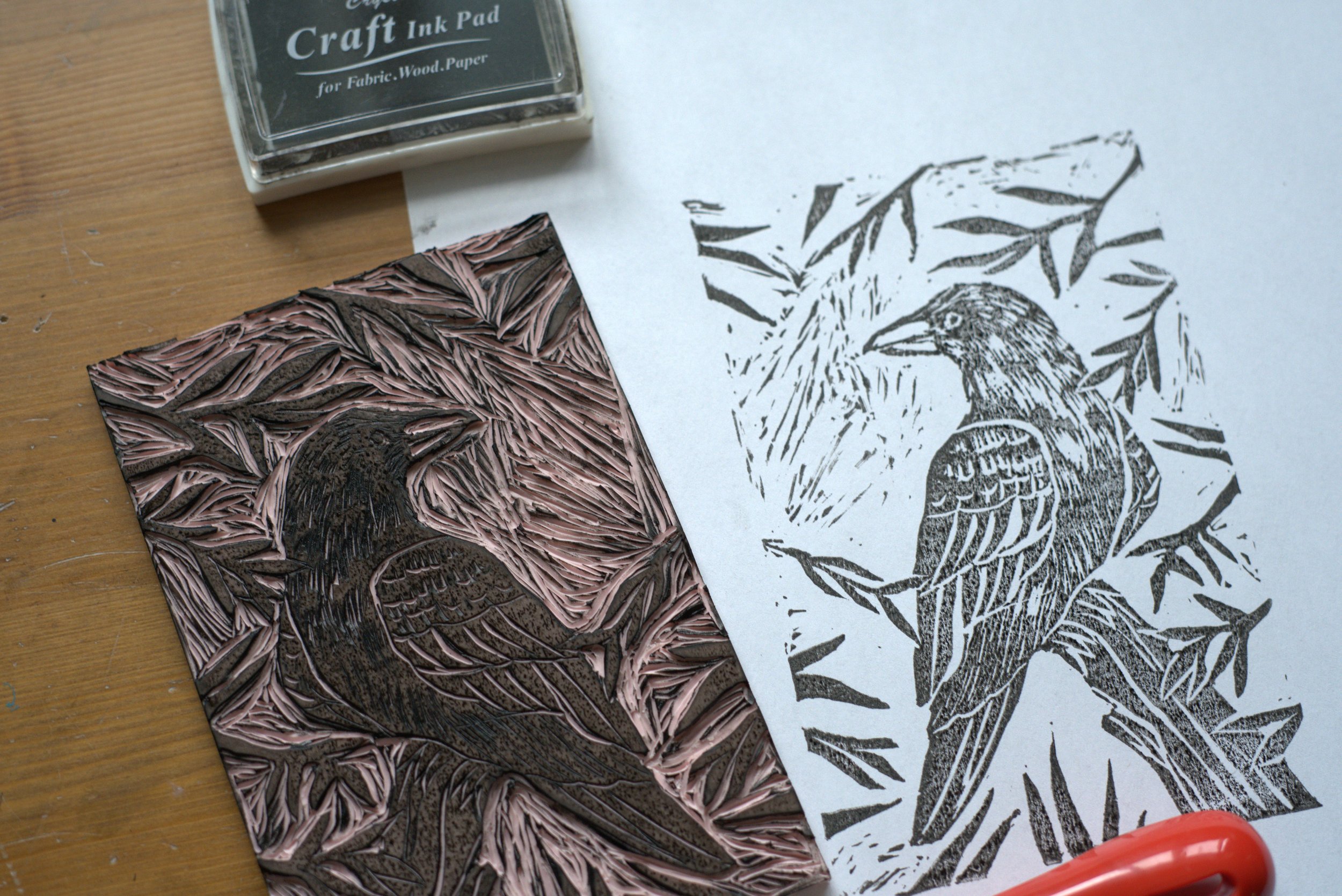 Crow Linocut Printmaking Process + Tips and Tricks