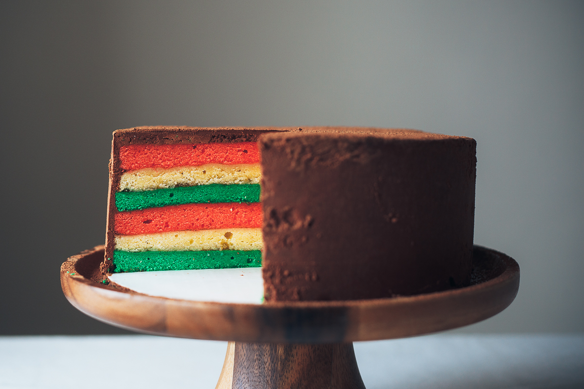 Sheet Pan Rainbow Cookie Cake