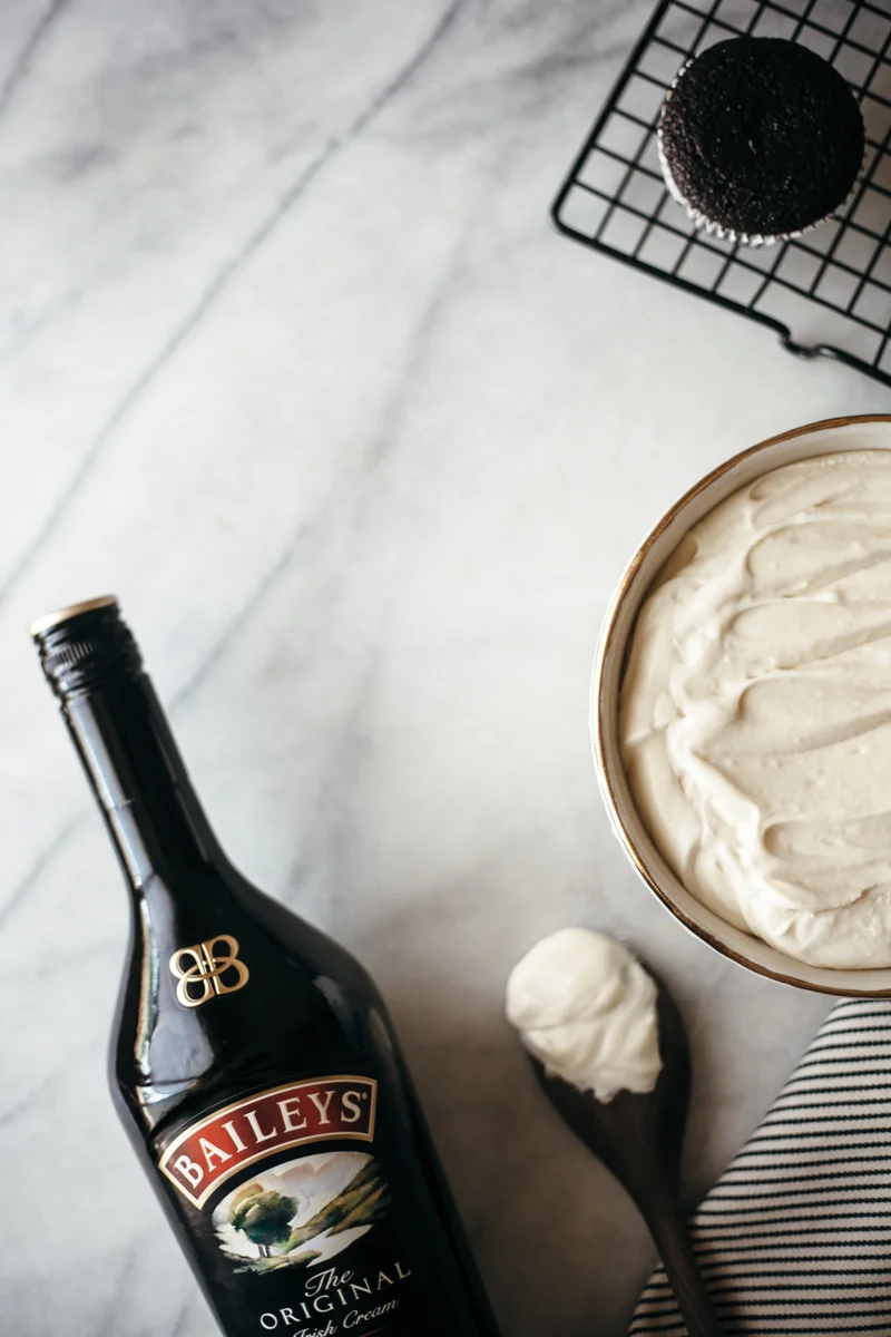 chocolate cupcakes with baileys cream cheese frosting — molly yeh