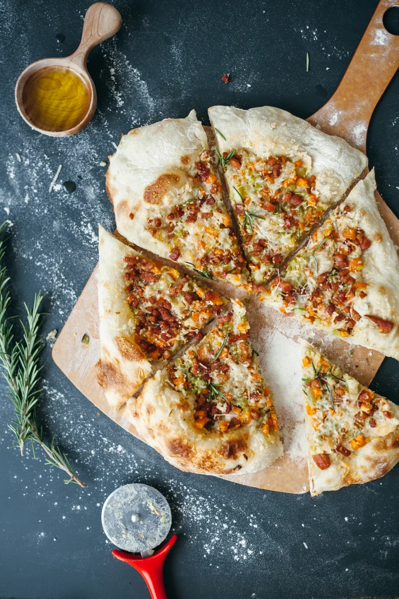 cannellini and soffritto pizza with pancetta and parmesan + a pizza