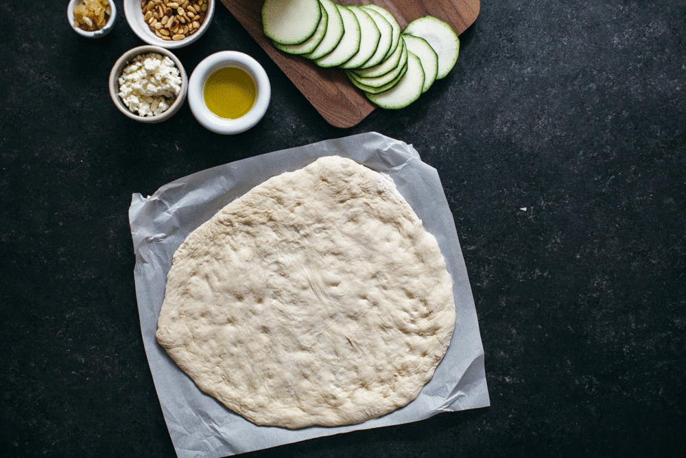 zucchini and feta pizza with fresh mint and preserved lemon (a.k.a. the