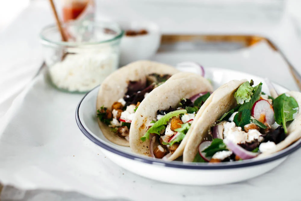 cumin chickpea salad tacos with chipotle tahini — molly yeh