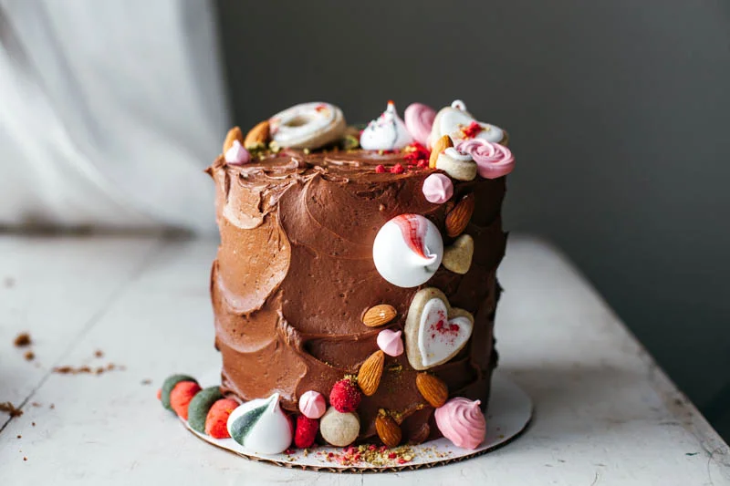 almond butter cake with chocolate frosting — molly yeh