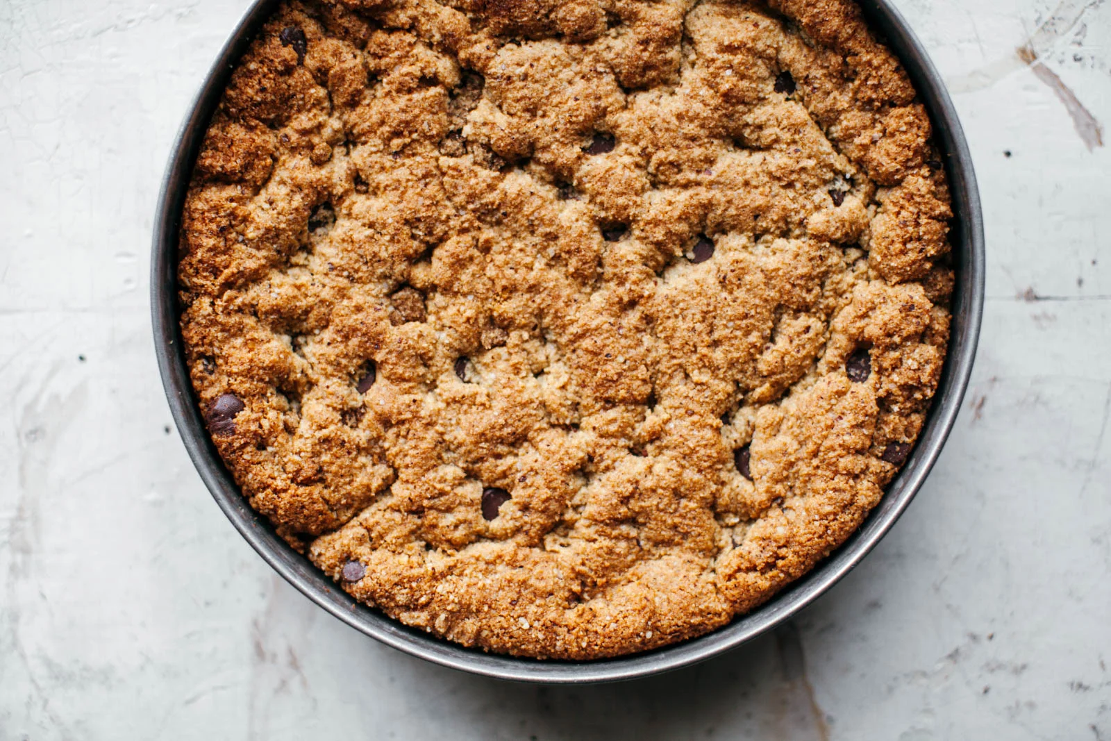hazelnut + almond flour chocolate chip cookie cake (gluten free