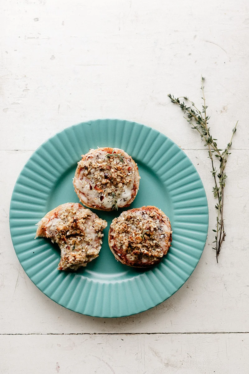 mini pizza bagels with sharp cheddar and walnut crumble — molly yeh