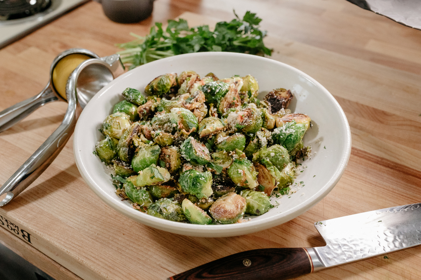 Host Molly Yeh's Roasted Brussel Sprouts with Lemon & Parmesan.jpeg