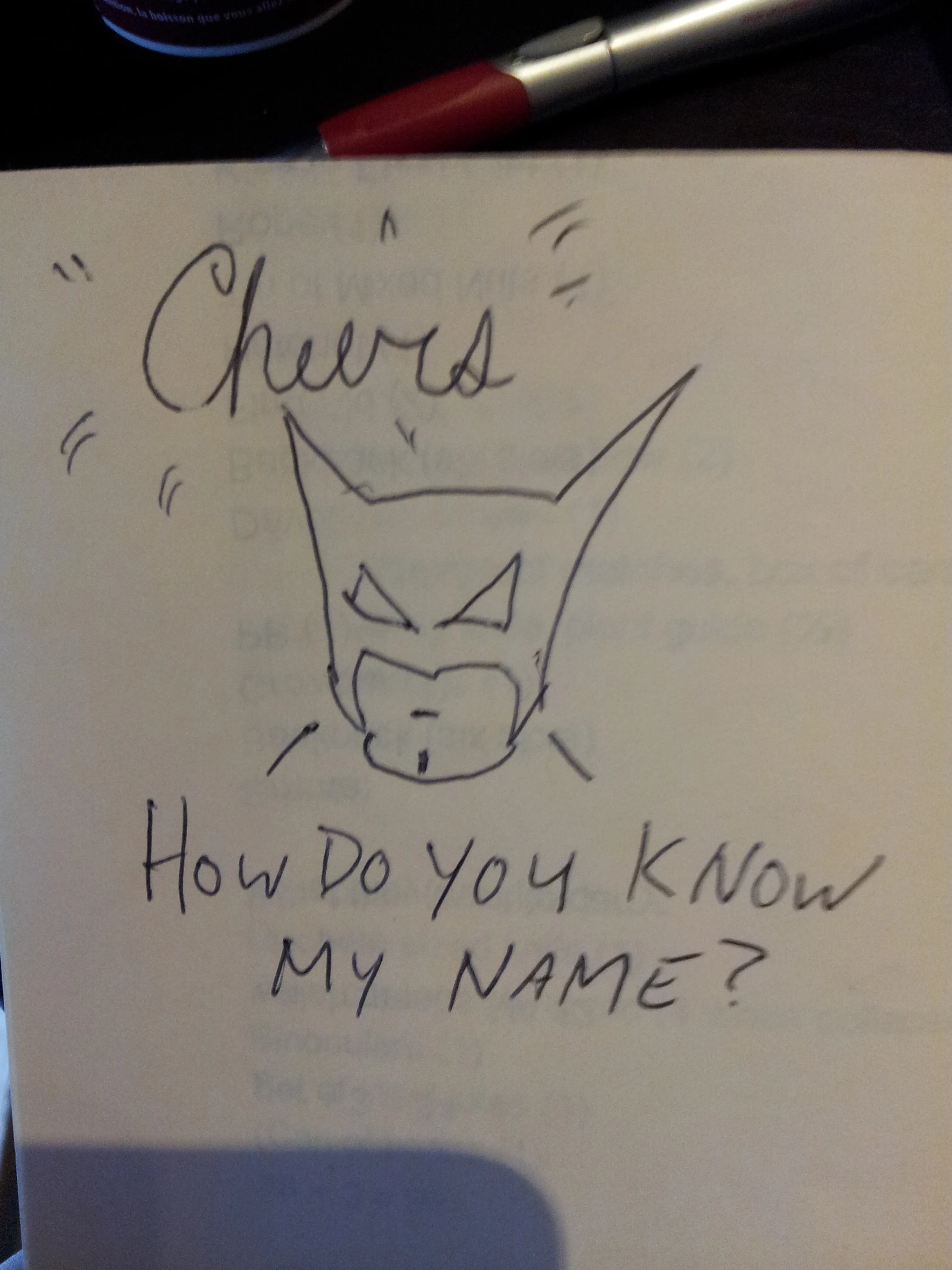 Batman is unnerved by the familiarity that the bar's staff and patrons show toward him.