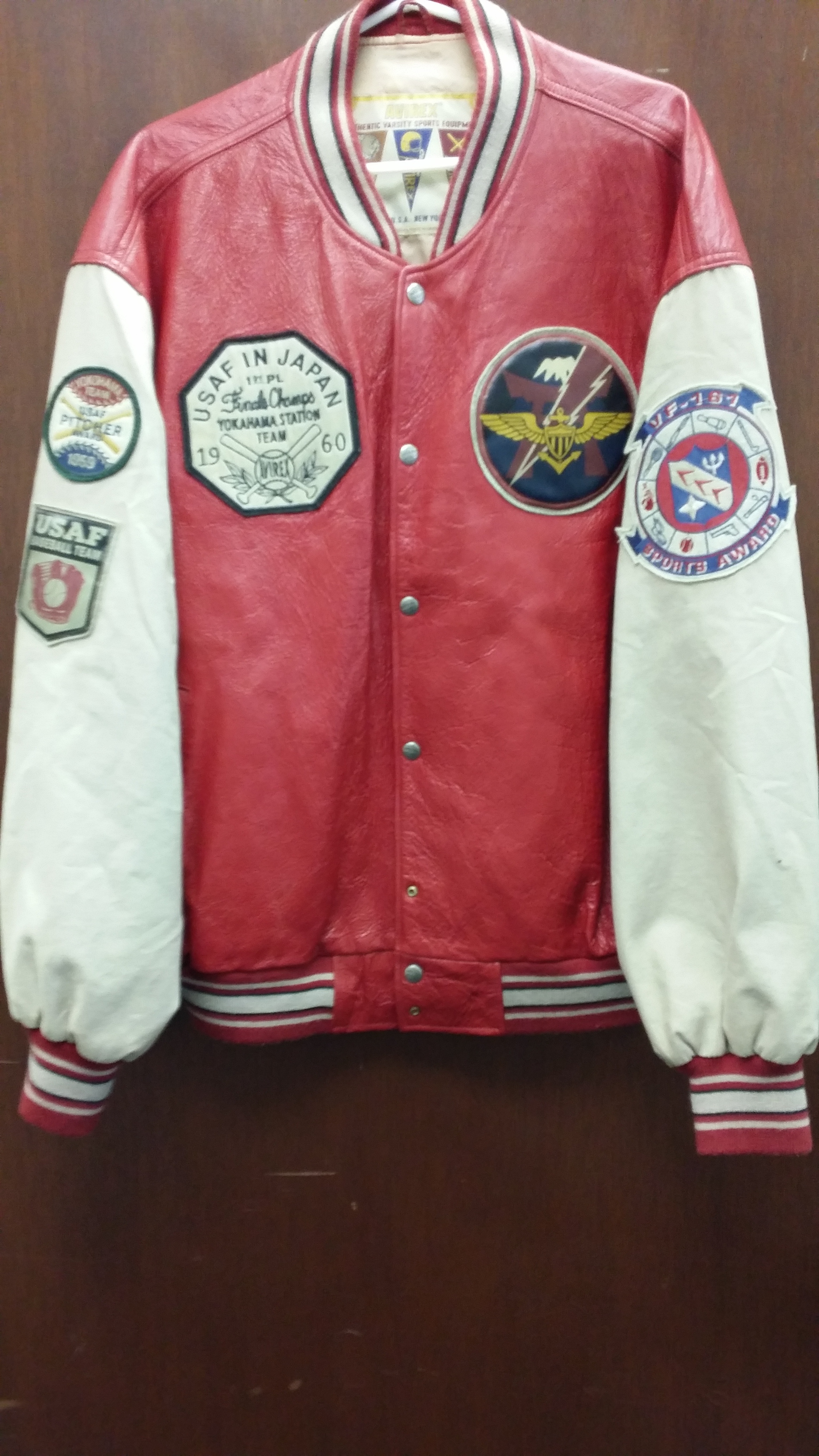 Vintage 1959-1960 USAF Leather Pitchers Jacket. Size 3XL in good condition. Estimated Value: $300 Starting Bid: $180