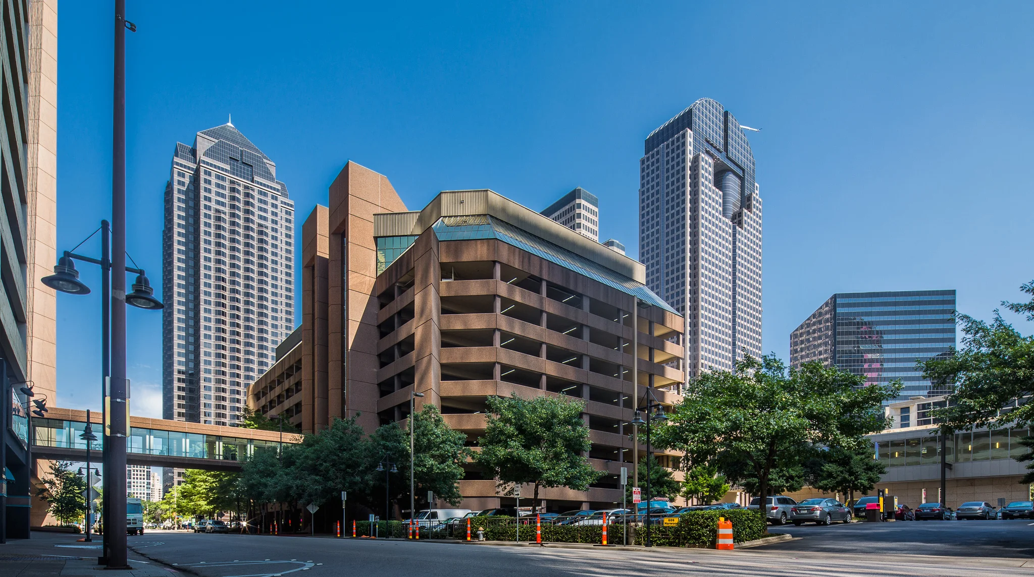 The parking garage and skywalk serving KPMG, across the street.