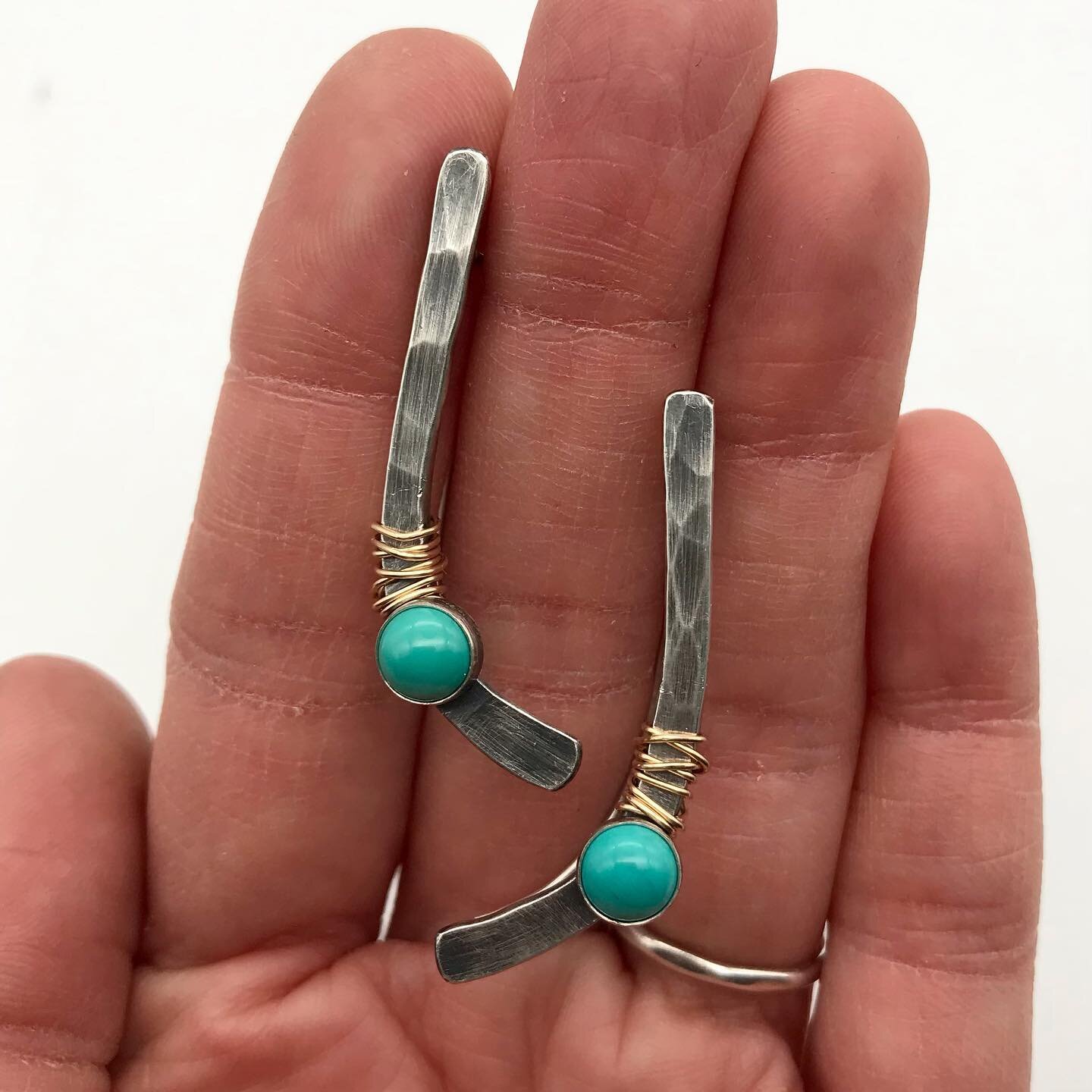 Love these earrings, but they were hard to photograph! #handmade #megtangjewelry #turquoise #mixedmetals www.megtang.com