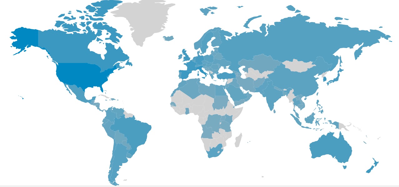 Snapshot of the 143 countries that have viewed my work (via Vimeo.com)