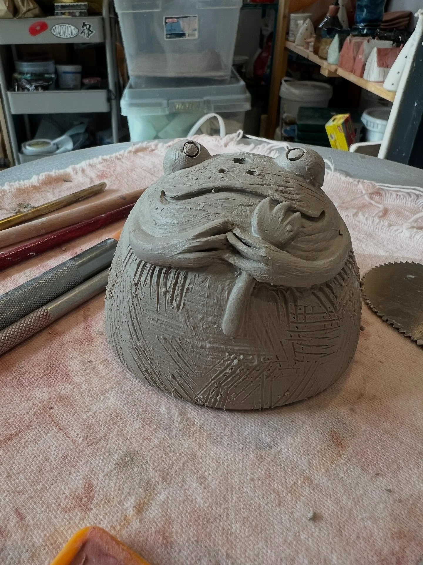 Making Ceramic frog bells this week