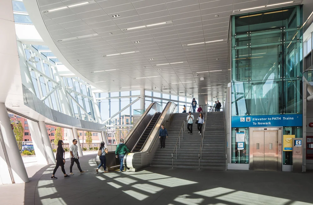 Lower level of the PATH Harrison Station designed by Dattner Architects