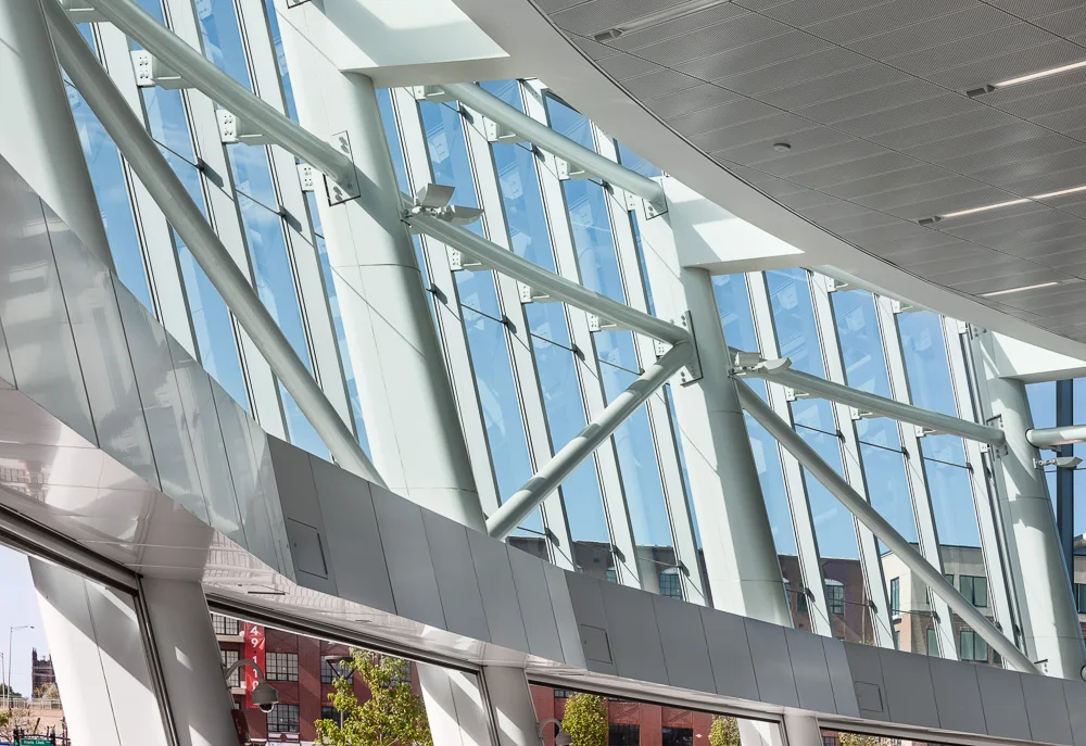Facade details of the PATH Harrison Station designed by Dattner Architects